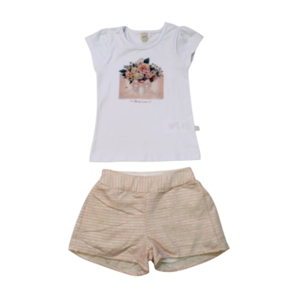 Conjunto Feminino Blusa Envelope Flores e Shorts Sarja - 22890 - Glinny