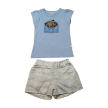 Conjunto Feminino Blusa Envelope Flores e Shorts Sarja - 22890 - Glinny