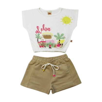 Conjunto Feminino Blusa Estampa Aloha e Shorts Moletinho 9245 - Livy