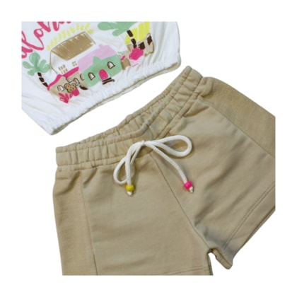 Conjunto Feminino Blusa Estampa Aloha e Shorts Moletinho 9245 - Livy