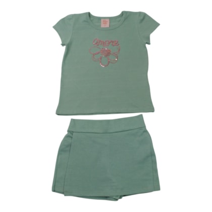 Conjunto Feminino Blusa Estampa Amore com Lantejoulas e Shorts Saia 46183 - Kely Kety