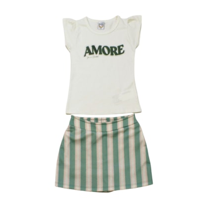 Conjunto Feminino Blusa Estampa Amore e Shorts Saia 43817 - Boca Grande