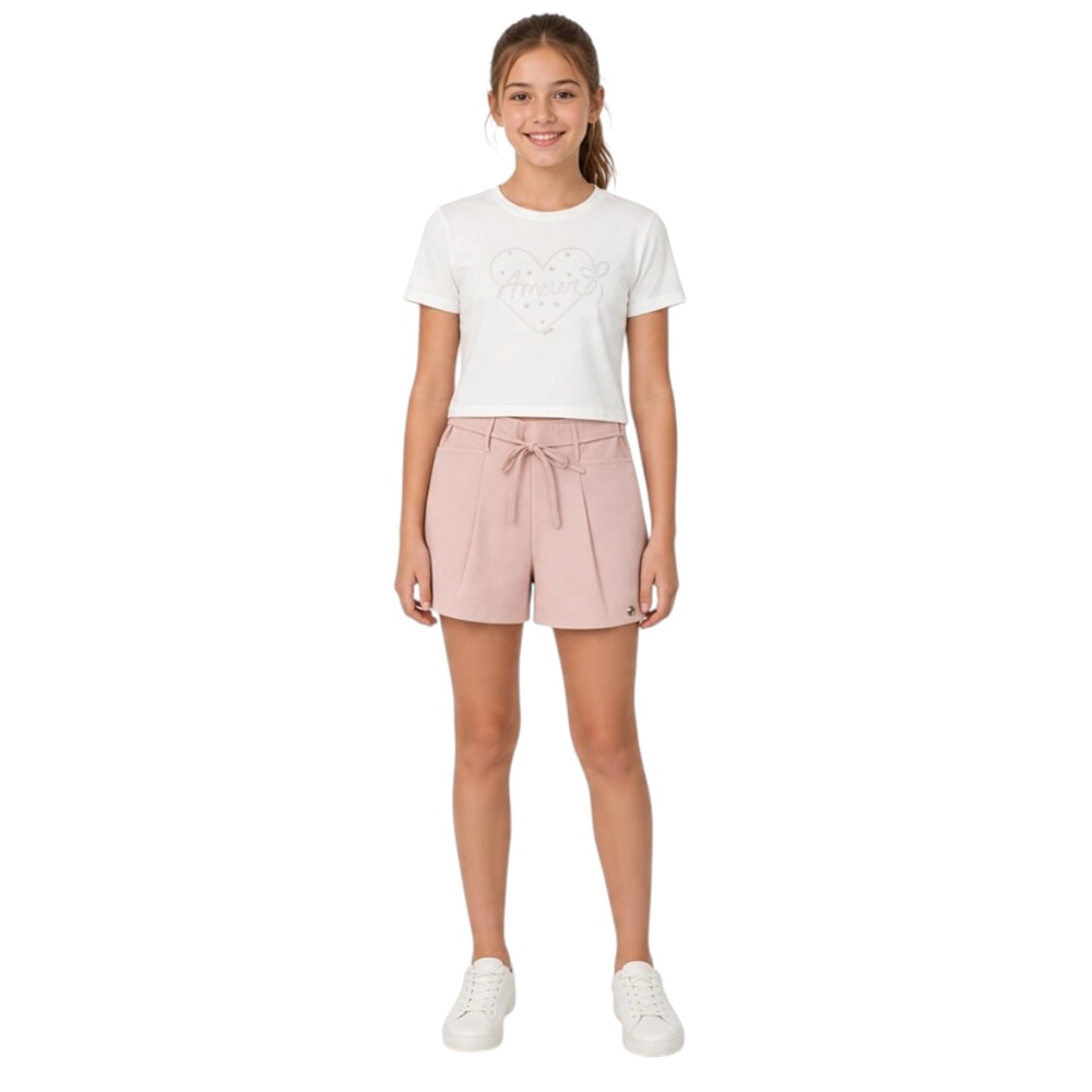 Conjunto Feminino Blusa Estampa Amour e Shorts Tecido A5188 - H!ts
