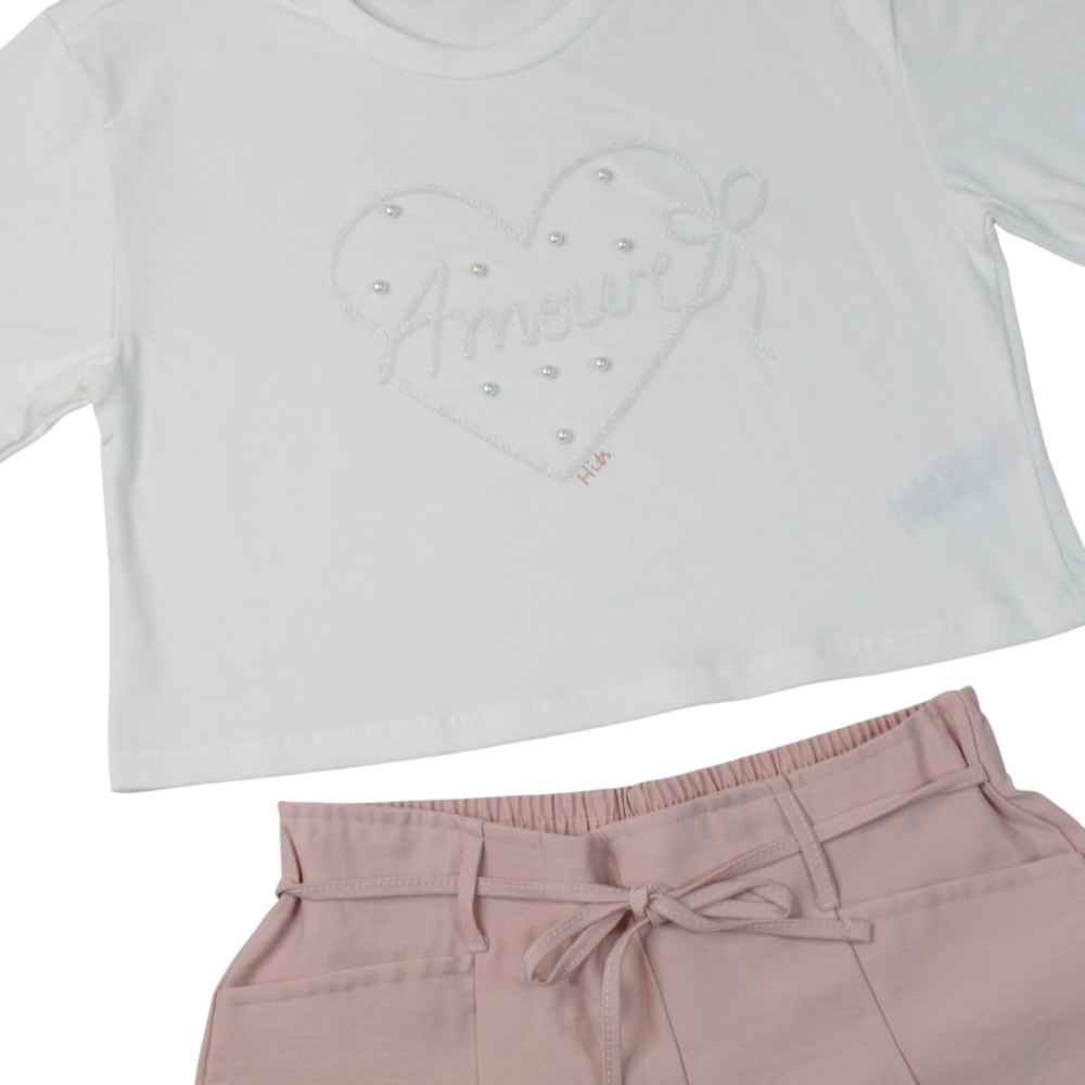 Conjunto Feminino Blusa Estampa Amour e Shorts Tecido A5188 - H!ts