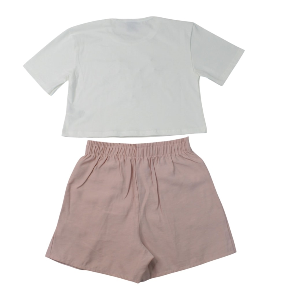 Conjunto Feminino Blusa Estampa Amour e Shorts Tecido A5188 - H!ts
