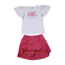 Conjunto Feminino Blusa Estampa Aplique Chic e Saia Tecido 22762 - Glinny 