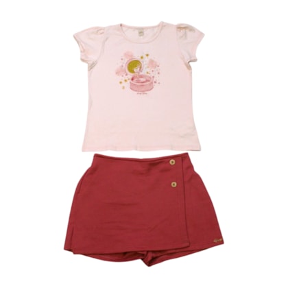 Conjunto Feminino Blusa Estampa Bailarina e Shorts Saia 22907 - Glinny