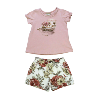 Conjunto Feminino Blusa Estampa Barco e Shorts Moletinho 2000534 - Milon 