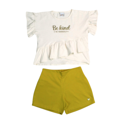 Conjunto Feminino Blusa Estampa Be Kind e Shorts Moletinho 11447 - Kaiani   