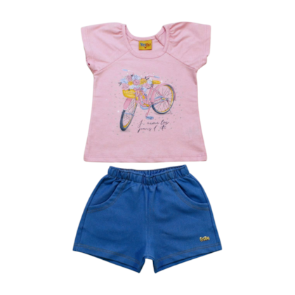 Conjunto Feminino Blusa Estampa Bike e Shorts Cotton Jeans 22145 - Rollu  