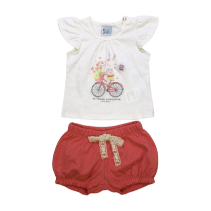 Conjunto Feminino Blusa Estampa Bike e Shorts Trabalhado 10175 - Ding Dang 