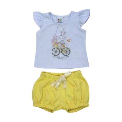 Conjunto Feminino Blusa Estampa Bike e Shorts Trabalhado 10175 - Ding Dang 