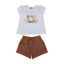 Conjunto Feminino Blusa Estampa Cabides e Shorts Moletinho com Lurex 2000379 - Milon