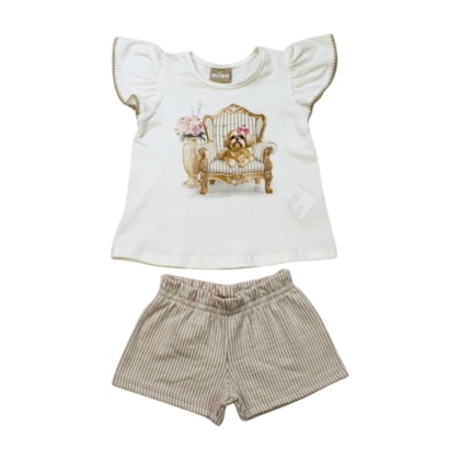 Conjunto Feminino Blusa Estampa Cachorro e Shorts 2001265 - Milon  