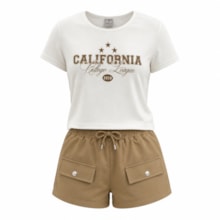 Conjunto Feminino Blusa Estampa California com Glitter e Shorts 27421 - Two Colors