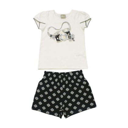 Conjunto Feminino Blusa Estampa Camera e Shorts Moletinho 2001044 - Milon 