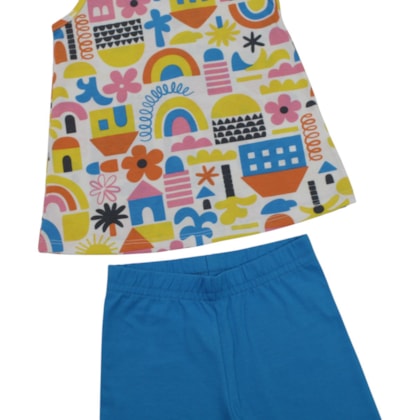 Conjunto Feminino Blusa Estampa Casinhas e Bermuda 1001813 - Kyly