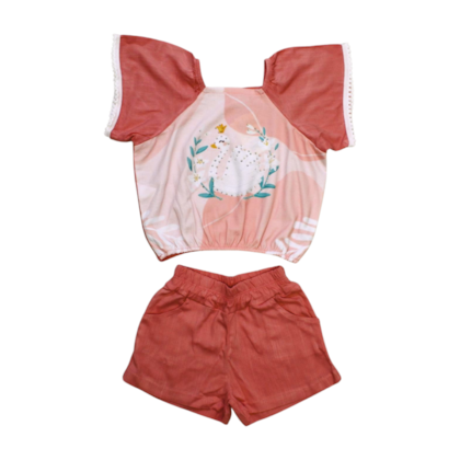 Conjunto Feminino Blusa Estampa Cisne e Shorts 1978 - Carol e Dani 