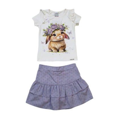 Conjunto Feminino Blusa Estampa Coelho e Saia com Babados A0081 - Alakazoo 