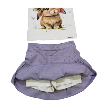 Conjunto Feminino Blusa Estampa Coelho e Saia com Babados A0081 - Alakazoo 