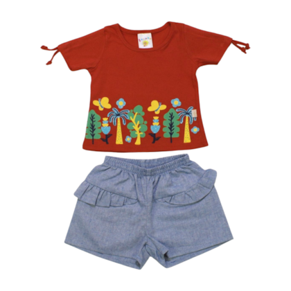 Conjunto Feminino Blusa Estampa Coqueiros e Shorts Tecido 07832 - Solinho 