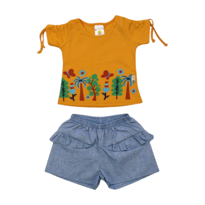 Conjunto Feminino Blusa Estampa Coqueiros e Shorts Tecido 07832 - Solinho 