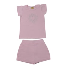 Conjunto Feminino Blusa Estampa Coração com Strass e Shorts 27071 - Rollu
