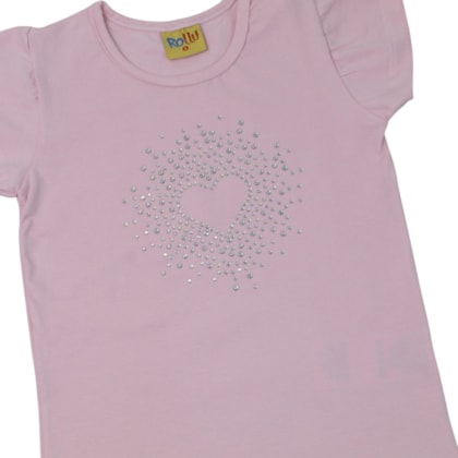 Conjunto Feminino Blusa Estampa Coração com Strass e Shorts 27071 - Rollu