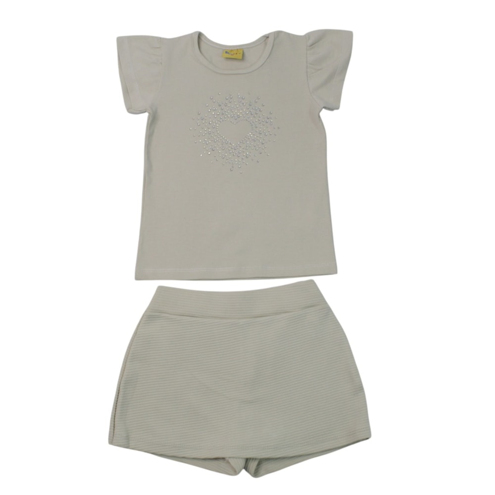 Conjunto Feminino Blusa Estampa Coração com Strass e Shorts 27071 - Rollu