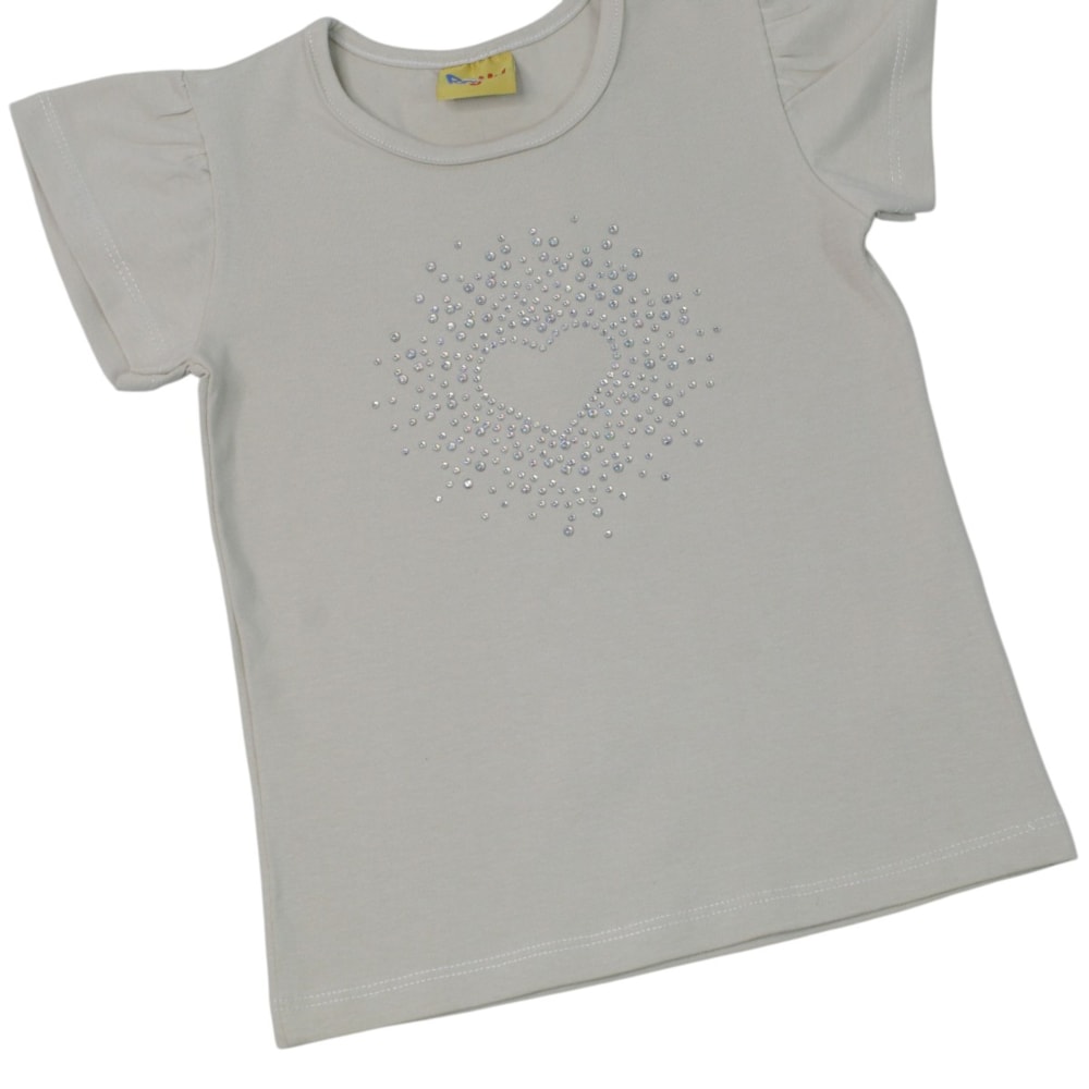 Conjunto Feminino Blusa Estampa Coração com Strass e Shorts 27071 - Rollu
