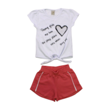 Conjunto Feminino Blusa Estampa Coração com Strass e Shorts Moletinho 24615 - Leb 