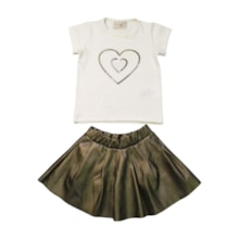 Conjunto Feminino Blusa Estampa Coração e Saia Courino 8235 - Serelepe   