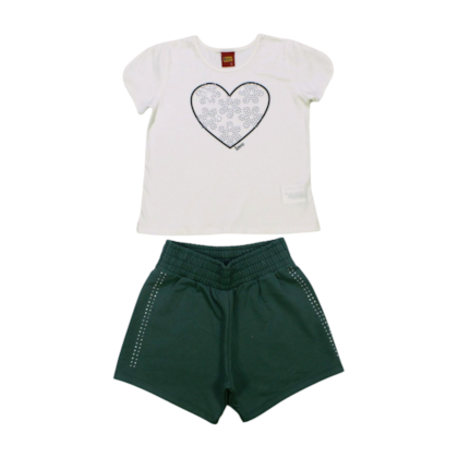 Conjunto Feminino Blusa Estampa Coração e Shorts Moletinho 1000570 - Kyly 