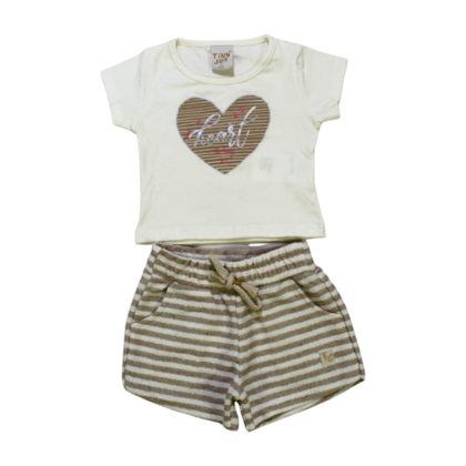 Conjunto Feminino Blusa Estampa Coração e Shorts Moletinho 11533 - Tiny Joy 