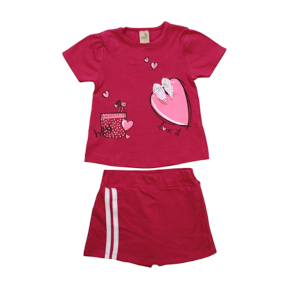 Conjunto Feminino Blusa Estampa Coração e Shorts Saia 24549 - Leb