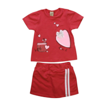 Conjunto Feminino Blusa Estampa Coração e Shorts Saia 24549 - Leb   