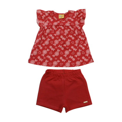 Conjunto Feminino Blusa Estampa Corações e Shorts 22122 - Rollu 