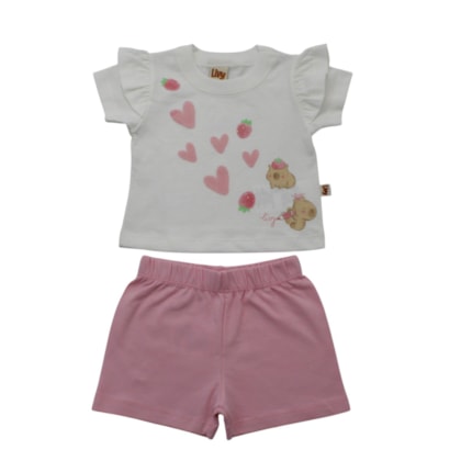 Conjunto Feminino Blusa Estampa Corações e Shorts 9870 - Livy