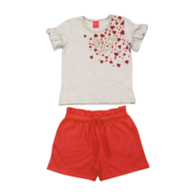 Conjunto Feminino Blusa Estampa Corações e Shorts Moletinho 46011 - Kely Kety    