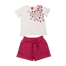 Conjunto Feminino Blusa Estampa Corações e Shorts Moletinho 46011 - Kely Kety    