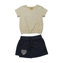 Conjunto Feminino Blusa Estampa Corações e Shorts Saia 25168 - Rollu
