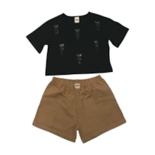 Conjunto Feminino Blusa Estampa Corações e Shorts Sarja 9279 - Livy  