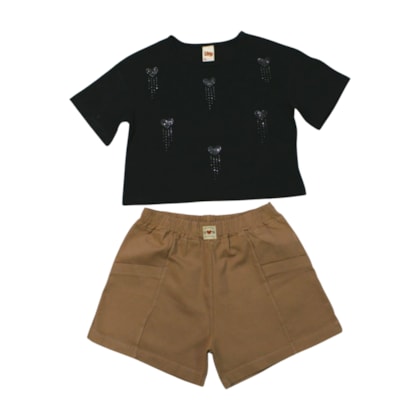 Conjunto Feminino Blusa Estampa Corações e Shorts Sarja 9279 - Livy  