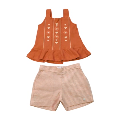 Conjunto Feminino Blusa Estampa Corações e Shorts Tecido 37109 - Angerô  