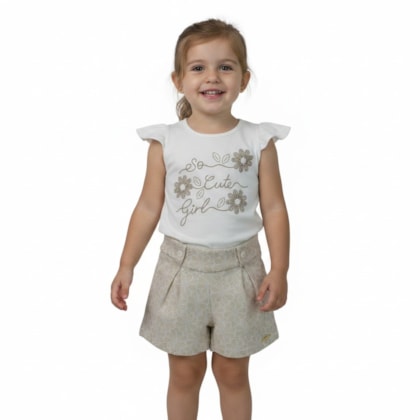 Conjunto Feminino Blusa Estampa Cute e Shorts Jacquard 18819 - Teddy