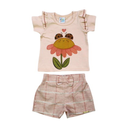 Conjunto Feminino Blusa Estampa Flor e Shorts com Lurex 10167 - Ding Dang      