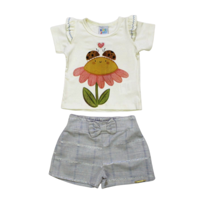 Conjunto Feminino Blusa Estampa Flor e Shorts com Lurex 10167 - Ding Dang      