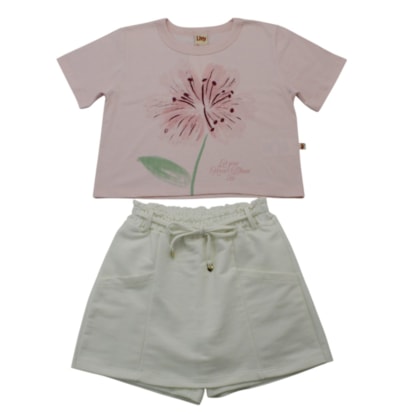 Conjunto Feminino Blusa Estampa Flor e Shorts Saia 9919 - Livy
