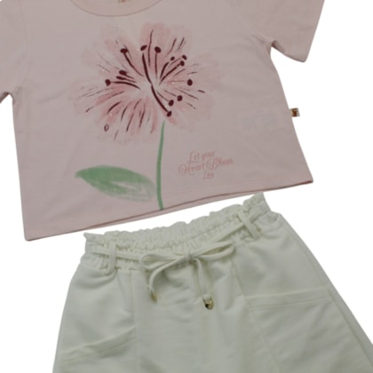 Conjunto Feminino Blusa Estampa Flor e Shorts Saia 9919 - Livy