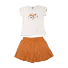 Conjunto Feminino Blusa Estampa Flores com Lantejoulas e Shorts Saia 17258 - Boca Grande  